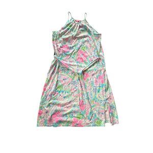 Lilly Pulitzer Womens Multi Flock Full of Fun Halter Mabry Midi Dress Large